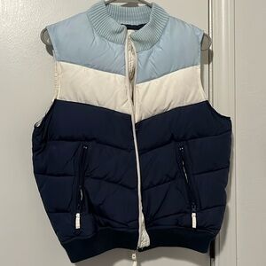 Route 66 blue striped puffer vest